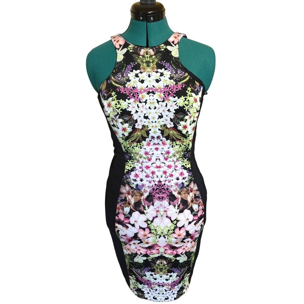Women's Maggy London Sleeveless Bodycon Dress Floral w/Black Lining Size 4